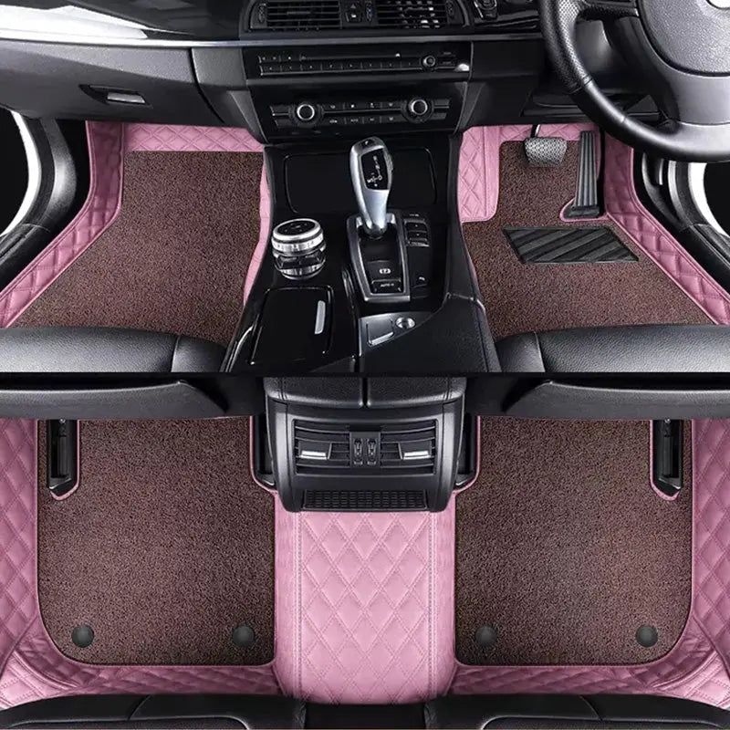 Custom Car Floor Mats Diamond Pattern5*7CM Full Coverage Dual Layer Coil - LMY -  7-Seats-Coffee-Pink