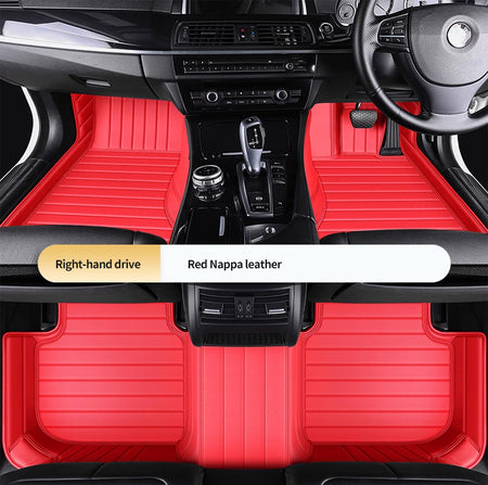 Custom Car Floor Mats Horizontal Stripe Full Coverage - LMY -  7-Seats-Red