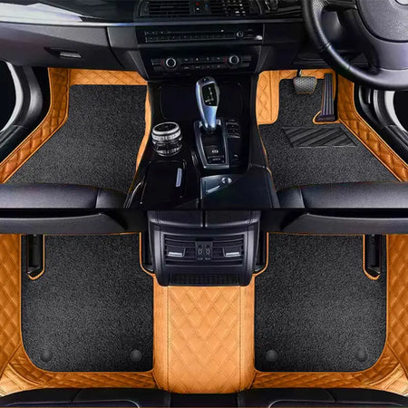 Custom Car Floor Mats Diamond Pattern5*7CM Full Coverage Dual Layer Coil - LMY -  7-Seats-Black-Orange
