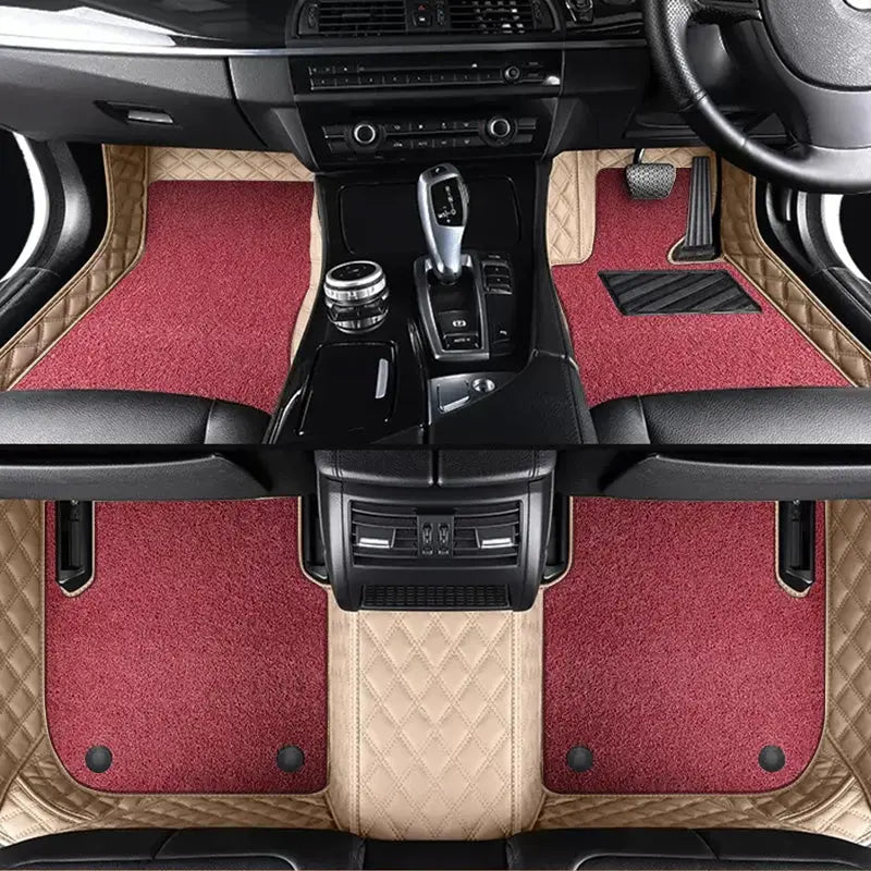 Custom Car Floor Mats Diamond Pattern5*7CM Full Coverage Dual Layer Coil - LMY -  7-Seats-Red-Pink