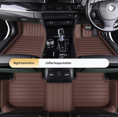 Custom Car Floor Mats Horizontal Stripe Full Coverage - LMY -  7-Seats-Coffee