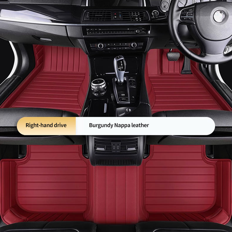 Custom Car Floor Mats Horizontal Stripe Full Coverage - LMY -  7-Seats-Burgundy