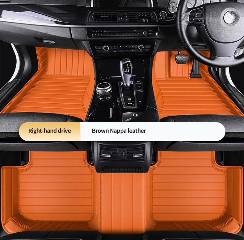 Custom Car Floor Mats Horizontal Stripe Full Coverage - LMY -  7-Seats-Orange