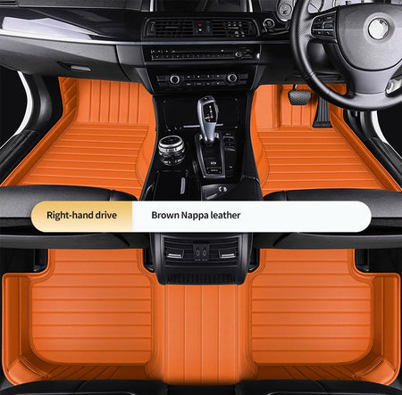 Custom Car Floor Mats Horizontal Stripe Full Coverage - LMY -  7-Seats-Orange