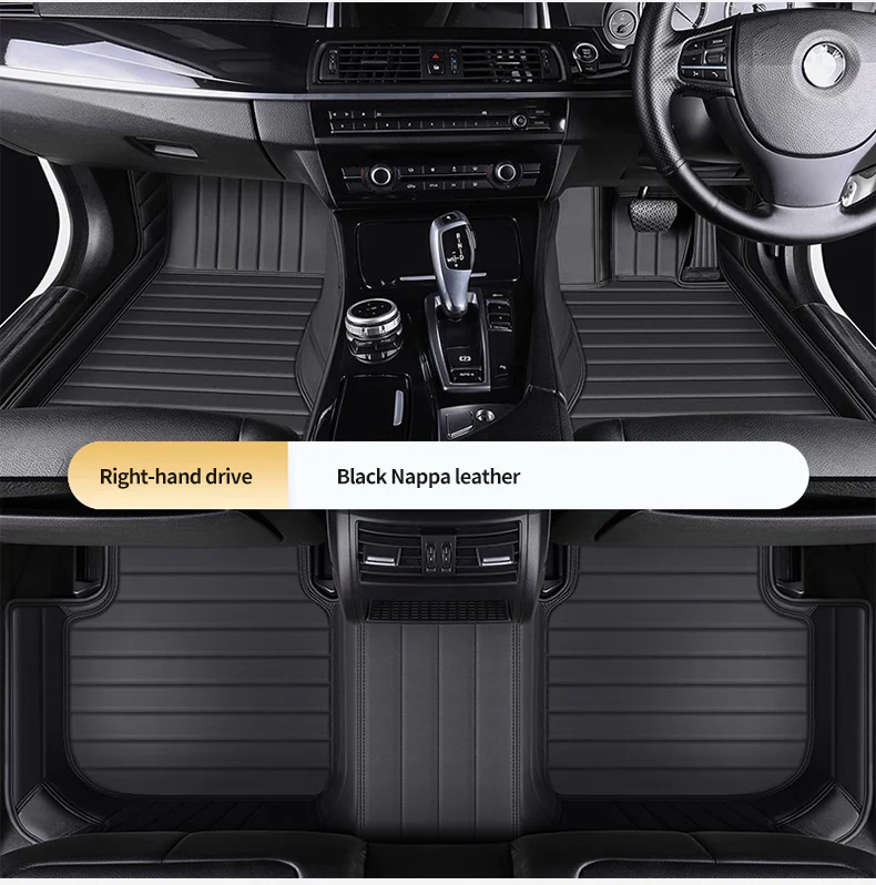 Custom Car Floor Mats Horizontal Stripe Full Coverage - LMY -  7-Seats-Black