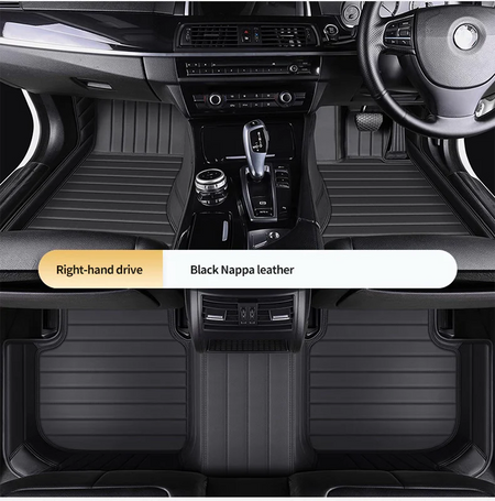 Custom Car Floor Mats Horizontal Stripe Full Coverage - LMY -  7-Seats-Black