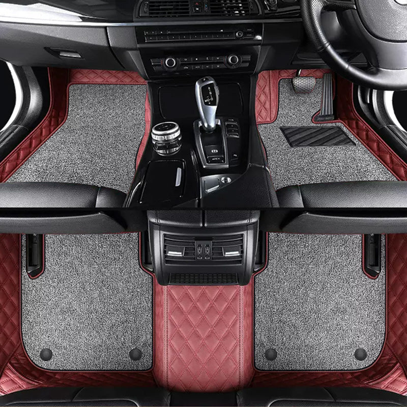 Custom Car Floor Mats Diamond Pattern5*7CM Full Coverage Dual Layer Coil - LMY -  7-Seats-Grey-Black-Burgundy