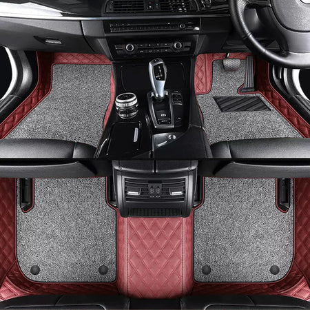 Custom Car Floor Mats Diamond Pattern5*7CM Full Coverage Dual Layer Coil - LMY -  7-Seats-Grey-Black-Burgundy
