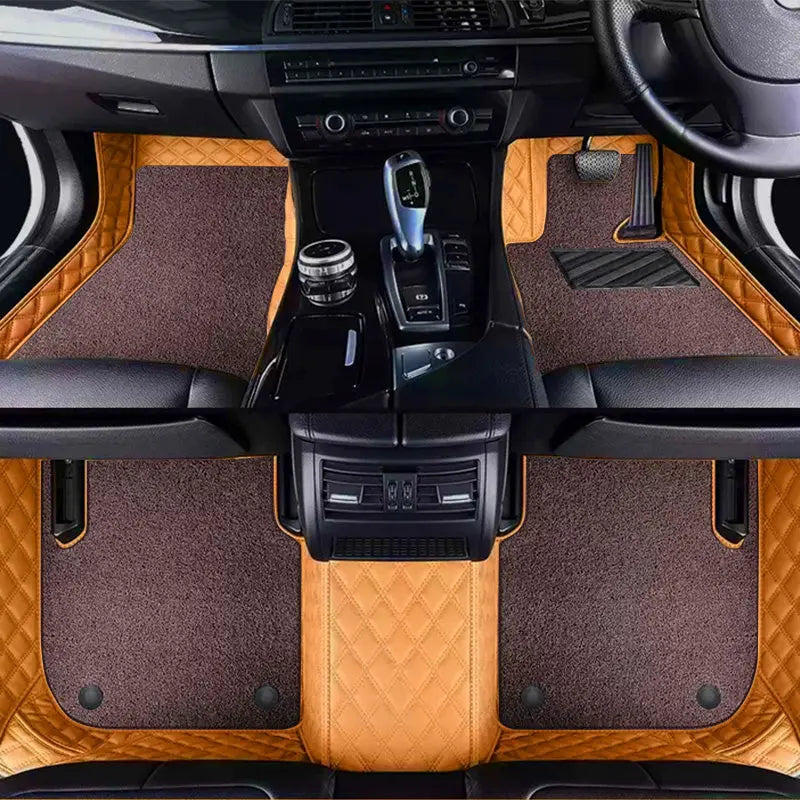 Custom Car Floor Mats Diamond Pattern5*7CM Full Coverage Dual Layer Coil - LMY -  7-Seats-Coffee-Orange