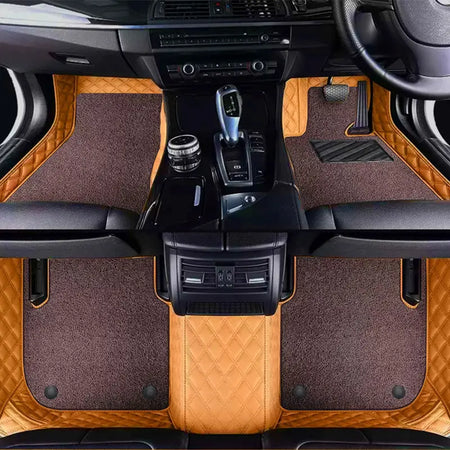 Custom Car Floor Mats Diamond Pattern5*7CM Full Coverage Dual Layer Coil - LMY -  7-Seats-Coffee-Orange