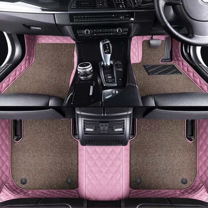 Custom Car Floor Mats Diamond Pattern5*7CM Full Coverage Dual Layer Coil - LMY -  7-Seats-Mocha-Pink