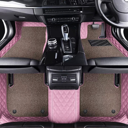 Custom Car Floor Mats Diamond Pattern5*7CM Full Coverage Dual Layer Coil - LMY -  7-Seats-Mocha-Pink