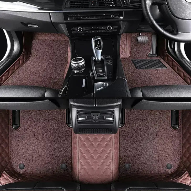 Custom Car Floor Mats Diamond Pattern5*7CM Full Coverage Dual Layer Coil - LMY -  5-Seats-Coffee-Coffee