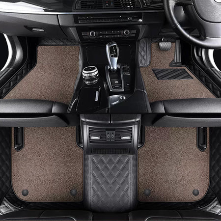 Custom Car Floor Mats Diamond Pattern5*7CM Full Coverage Dual Layer Coil - LMY -  7-Seats-Mocha-Black