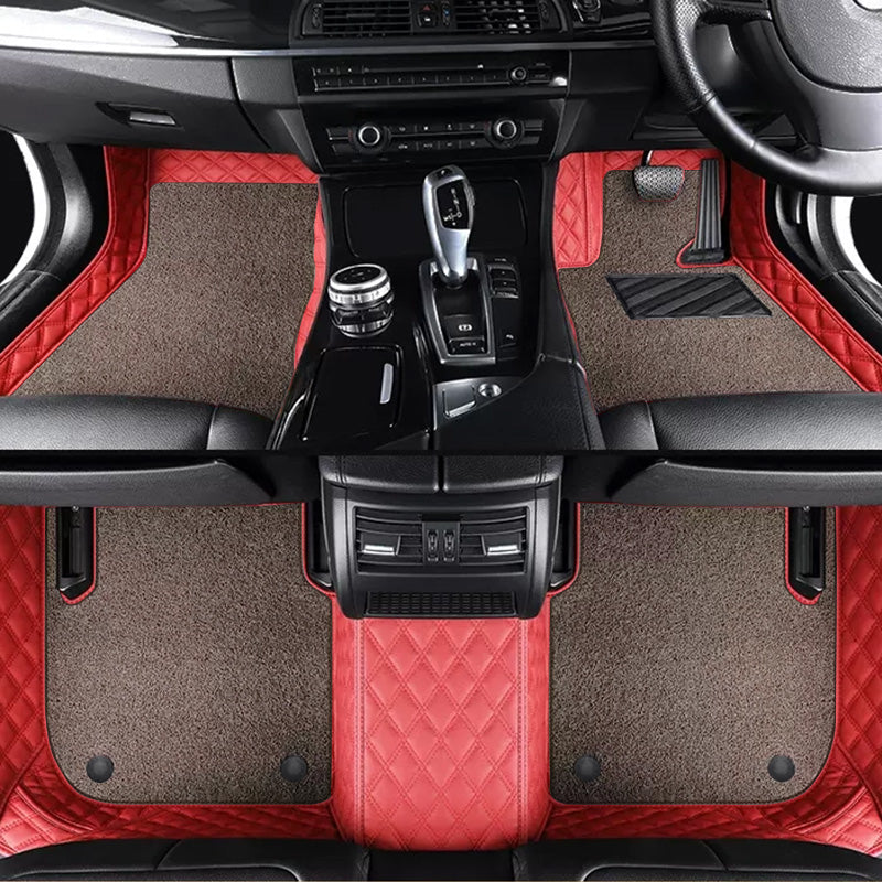 Custom Car Floor Mats Diamond Pattern5*7CM Full Coverage Dual Layer Coil - LMY -  7-Seats-Mocha-Red