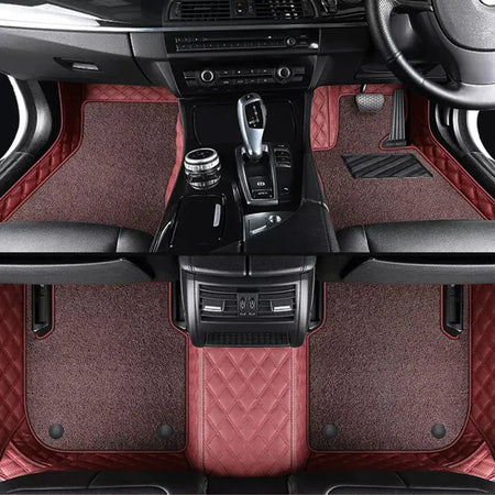 Custom Car Floor Mats Diamond Pattern5*7CM Full Coverage Dual Layer Coil - LMY -  7-Seats-Coffee-Burgundy