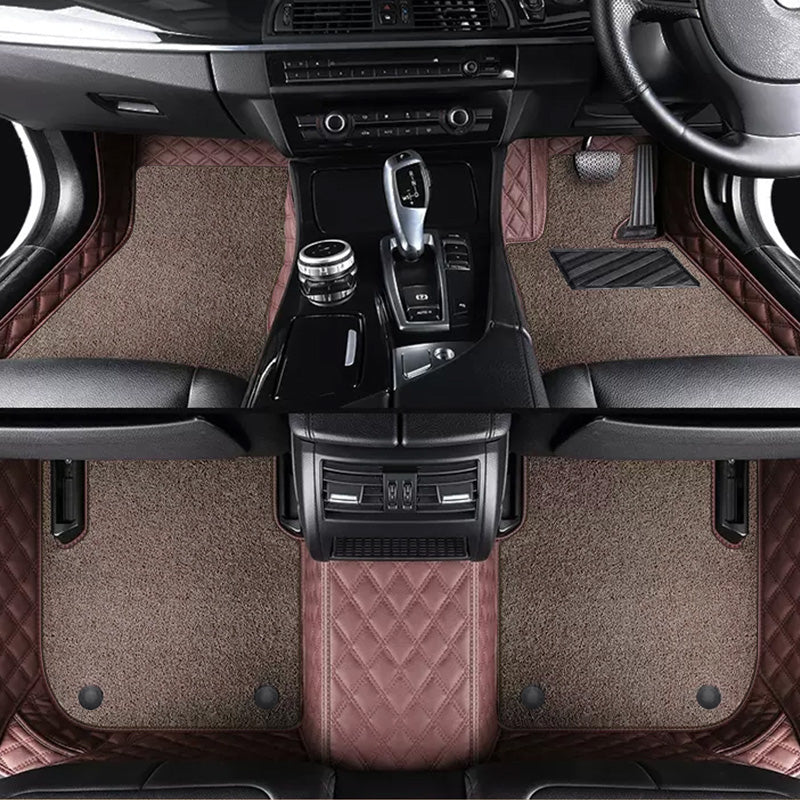 Custom Car Floor Mats Diamond Pattern5*7CM Full Coverage Dual Layer Coil - LMY -  7-Seats-Mocha-Coffee