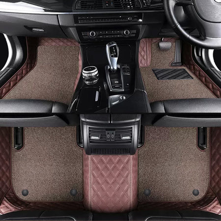 Custom Car Floor Mats Diamond Pattern5*7CM Full Coverage Dual Layer Coil - LMY -  7-Seats-Mocha-Coffee