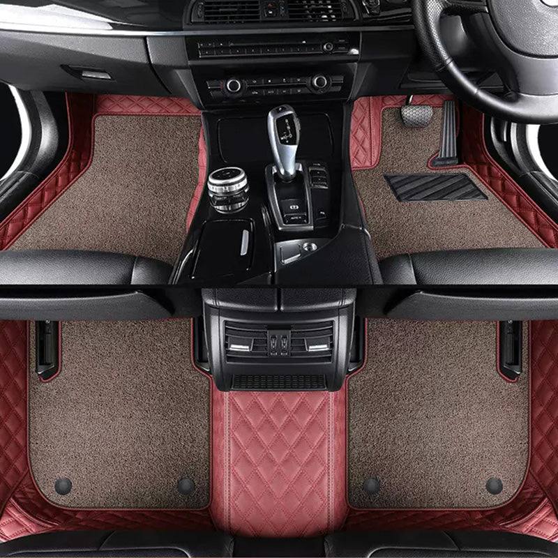 Custom Car Floor Mats Diamond Pattern5*7CM Full Coverage Dual Layer Coil - LMY -  7-Seats-Mocha-Burgundy
