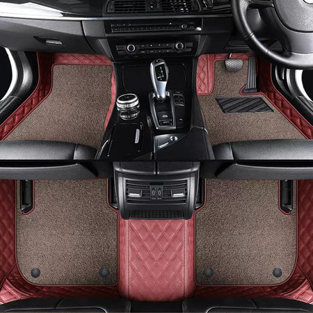 Custom Car Floor Mats Diamond Pattern5*7CM Full Coverage Dual Layer Coil - LMY -  7-Seats-Mocha-Burgundy