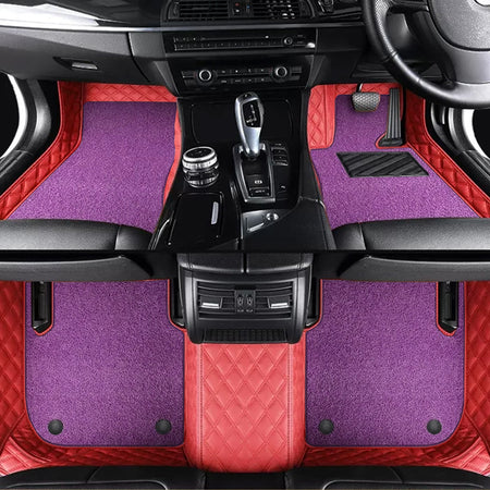 Custom Car Floor Mats Diamond Pattern5*7CM Full Coverage Dual Layer Coil - LMY -  7-Seats-Purple-Red