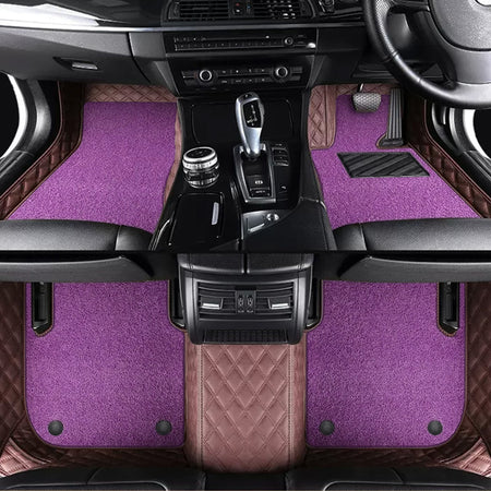 Custom Car Floor Mats Diamond Pattern5*7CM Full Coverage Dual Layer Coil - LMY -  7-Seats-Purple-Coffee