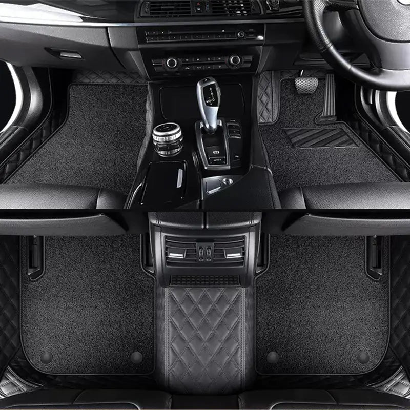 Custom Car Floor Mats Diamond Pattern5*7CM Full Coverage Dual Layer Coil - LMY -  7-Seats-Black-Black