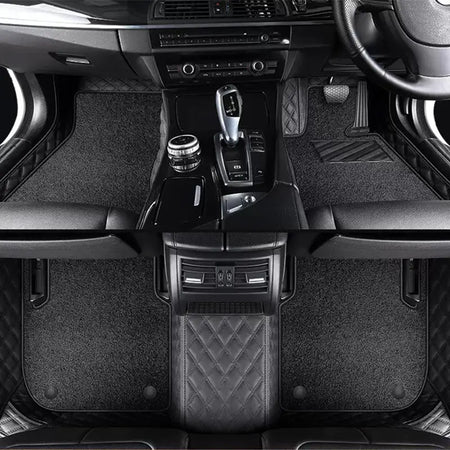 Custom Car Floor Mats Diamond Pattern5*7CM Full Coverage Dual Layer Coil - LMY -  7-Seats-Black-Black