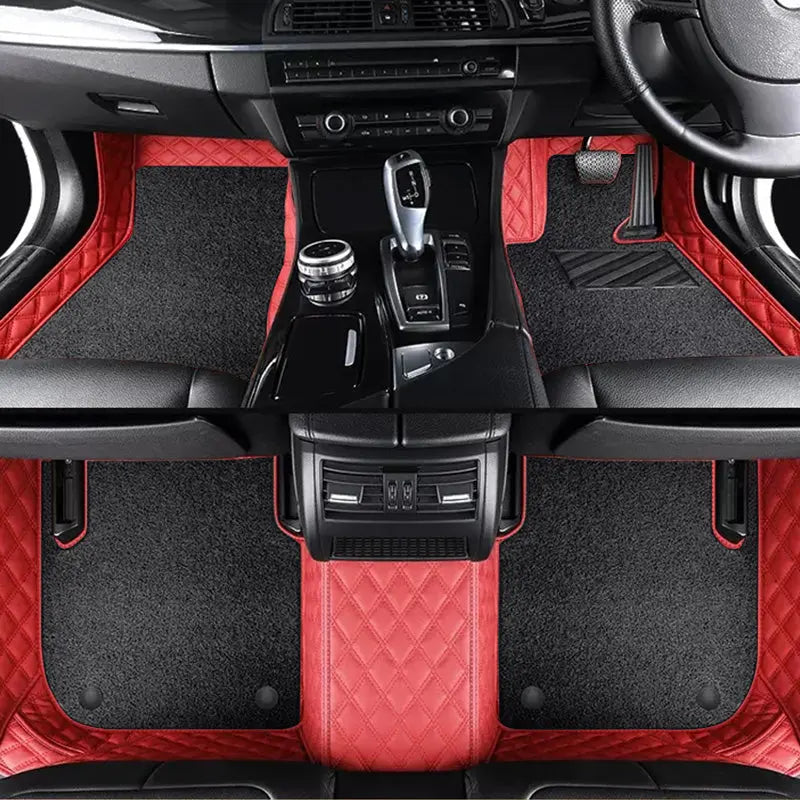 Custom Car Floor Mats Diamond Pattern5*7CM Full Coverage Dual Layer Coil - LMY -  7-Seats-Black-Red