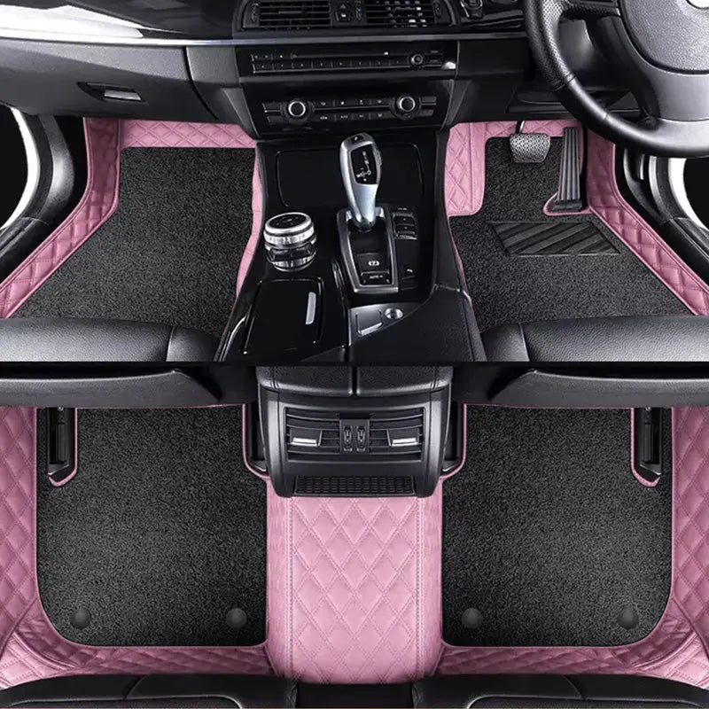 Custom Car Floor Mats Diamond Pattern5*7CM Full Coverage Dual Layer Coil - LMY -  7-Seats-Black-Pink