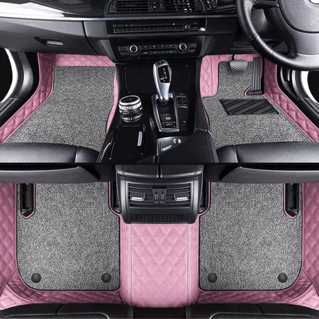 Custom Car Floor Mats Diamond Pattern5*7CM Full Coverage Dual Layer Coil - LMY -  7-Seats-Grey-Black-Pink