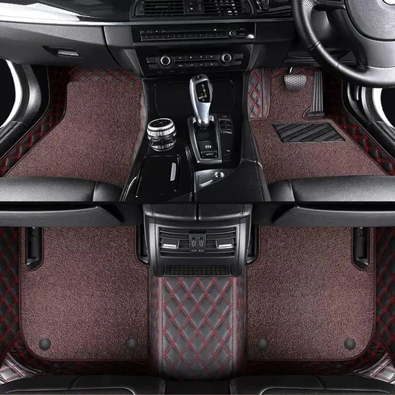 Custom Car Floor Mats Diamond Pattern5*7CM Full Coverage Dual Layer Coil - LMY -  7-Seats-Coffee-Black-Red