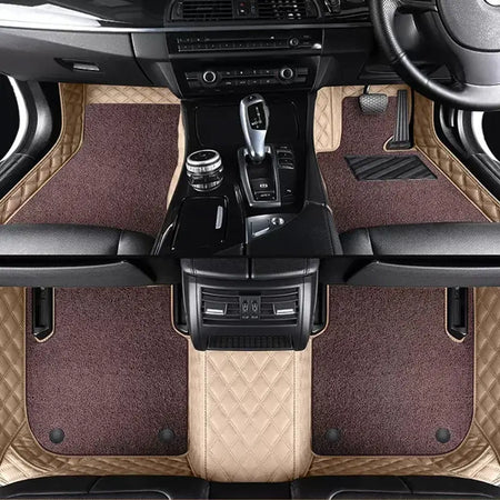 Custom Car Floor Mats Diamond Pattern5*7CM Full Coverage Dual Layer Coil - LMY -  7-Seats-Coffee-Beige