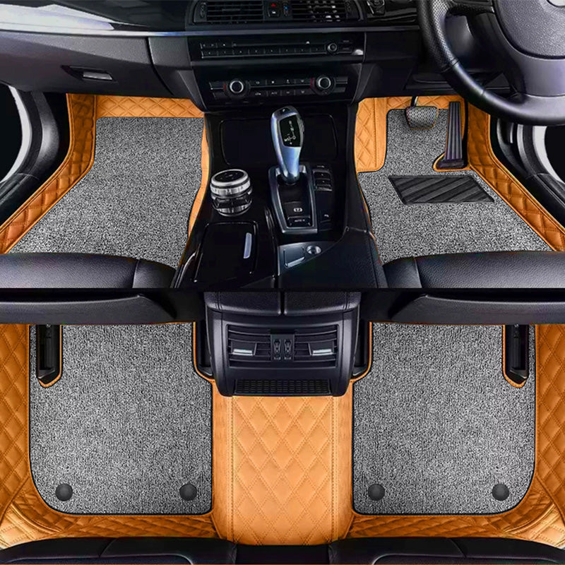 Custom Car Floor Mats Diamond Pattern5*7CM Full Coverage Dual Layer Coil - LMY -  7-Seats-Grey-Black-Orange
