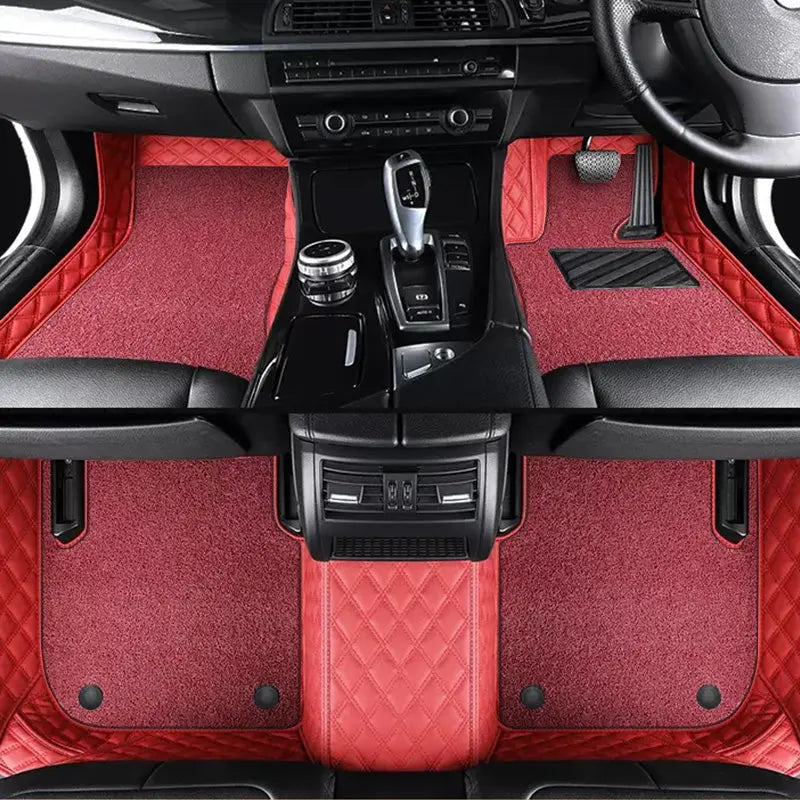 Custom Car Floor Mats Diamond Pattern5*7CM Full Coverage Dual Layer Coil - LMY -  7-Seats-Red-Red