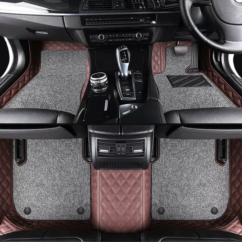 Custom Car Floor Mats Diamond Pattern5*7CM Full Coverage Dual Layer Coil - LMY -  7-Seats-Grey-Black-Coffee