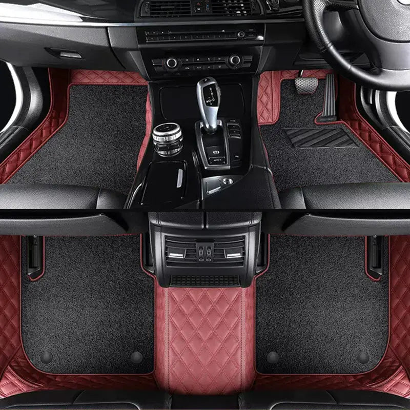 Custom Car Floor Mats Diamond Pattern5*7CM Full Coverage Dual Layer Coil - LMY -  7-Seats-Black-Burgundy