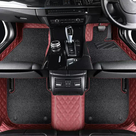 Custom Car Floor Mats Diamond Pattern5*7CM Full Coverage Dual Layer Coil - LMY -  7-Seats-Black-Burgundy