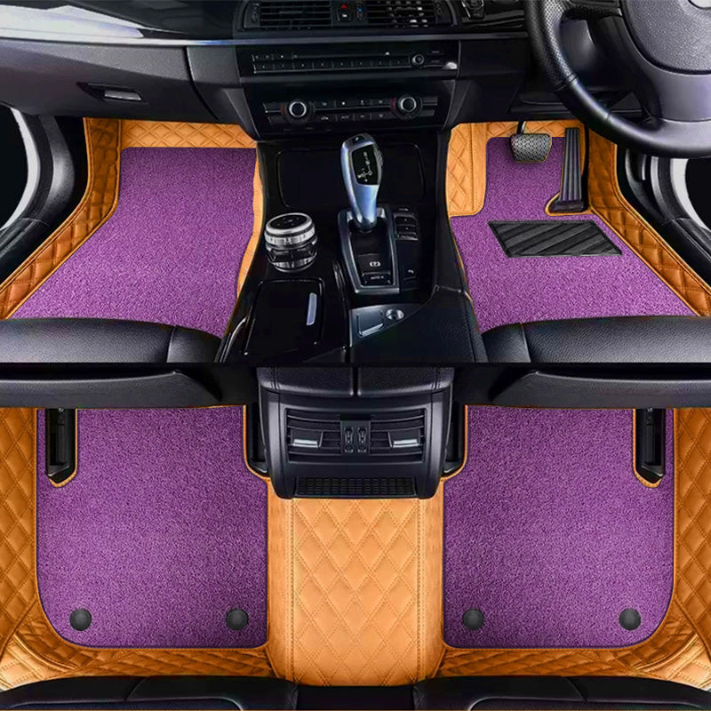 Custom Car Floor Mats Diamond Pattern5*7CM Full Coverage Dual Layer Coil - LMY -  7-Seats-Purple-Orange