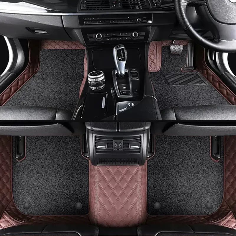 Custom Car Floor Mats Diamond Pattern5*7CM Full Coverage Dual Layer Coil - LMY -  7-Seats-Black-Coffee