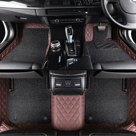 Custom Car Floor Mats Diamond Pattern5*7CM Full Coverage Dual Layer Coil - LMY -  7-Seats-Black-Coffee