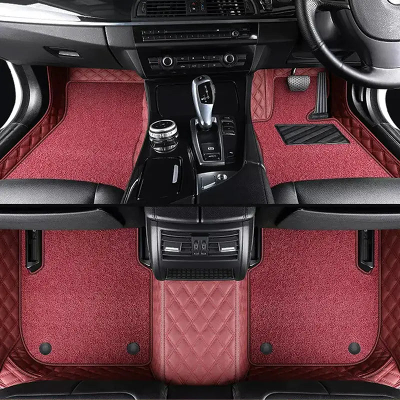 Custom Car Floor Mats Diamond Pattern5*7CM Full Coverage Dual Layer Coil - LMY -  7-Seats-Red-Burgundy