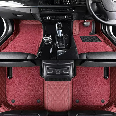 Custom Car Floor Mats Diamond Pattern5*7CM Full Coverage Dual Layer Coil - LMY -  7-Seats-Red-Burgundy