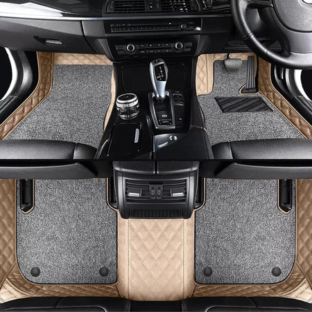 Custom Car Floor Mats Diamond Pattern5*7CM Full Coverage Dual Layer Coil - LMY -  7-Seats-Grey-Black-Beige