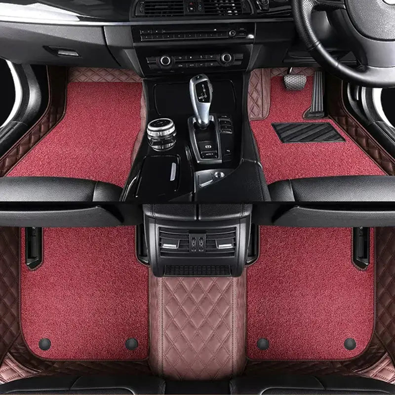 Custom Car Floor Mats Diamond Pattern5*7CM Full Coverage Dual Layer Coil - LMY -  7-Seats-Red-Coffee