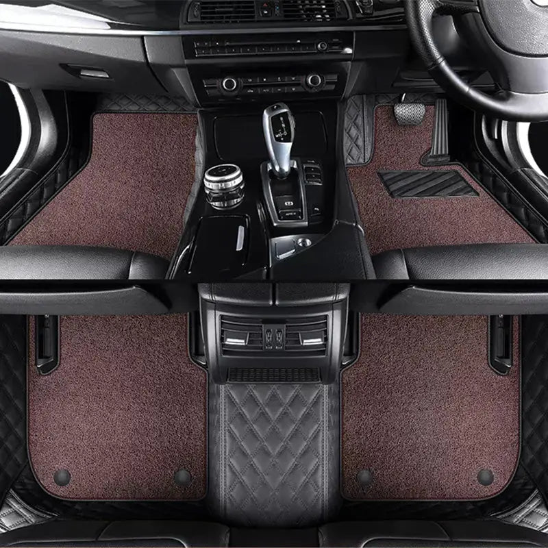 Custom Car Floor Mats Diamond Pattern5*7CM Full Coverage Dual Layer Coil - LMY -  7-Seats-Coffee-Black