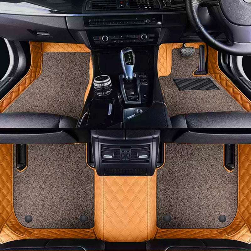 Custom Car Floor Mats Diamond Pattern5*7CM Full Coverage Dual Layer Coil - LMY -  7-Seats-Mocha-Orange