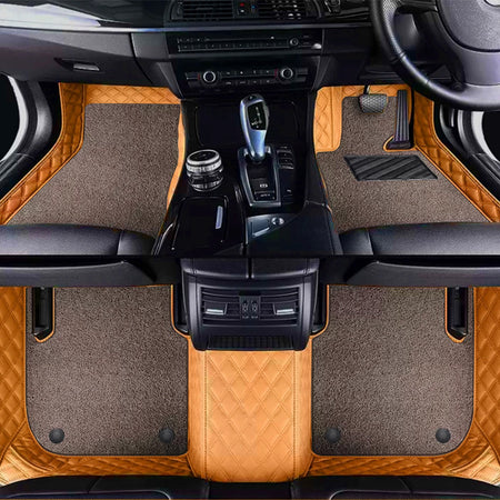 Custom Car Floor Mats Diamond Pattern5*7CM Full Coverage Dual Layer Coil - LMY -  7-Seats-Mocha-Orange