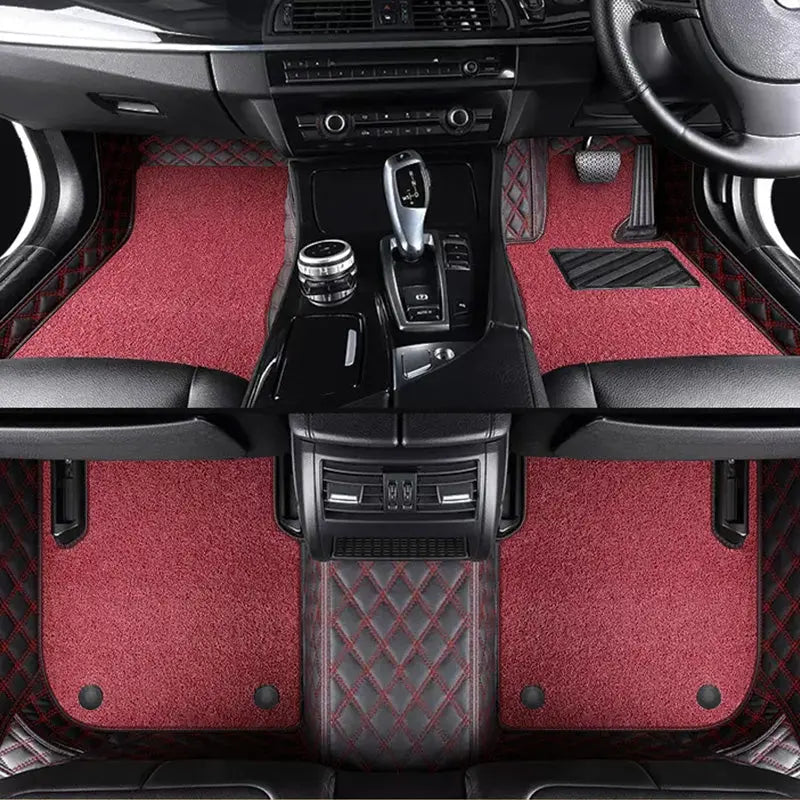 Custom Car Floor Mats Diamond Pattern5*7CM Full Coverage Dual Layer Coil - LMY -  7-Seats-Red-Black-Red