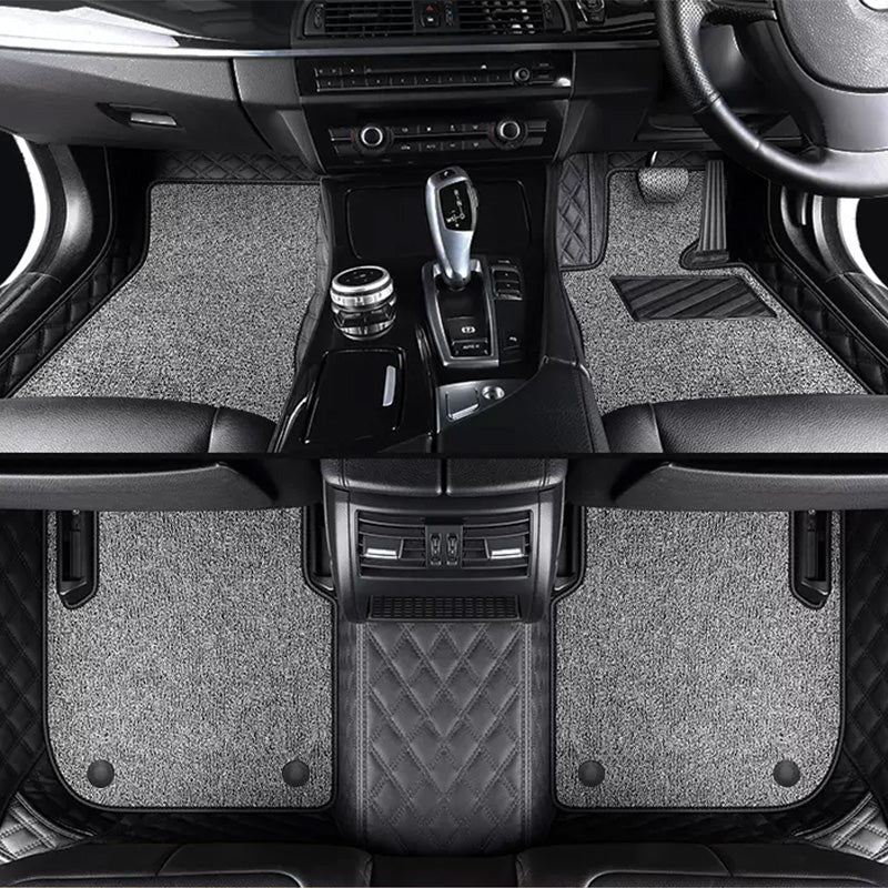 Custom Car Floor Mats Diamond Pattern5*7CM Full Coverage Dual Layer Coil - LMY -  7-Seats-Grey-Black-Black